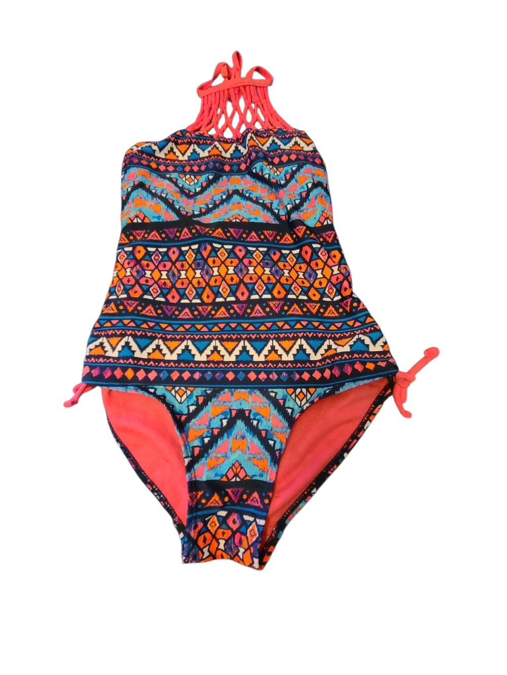 Girls Coral Mosaic Halter One-Piece Swimsuit Size 12